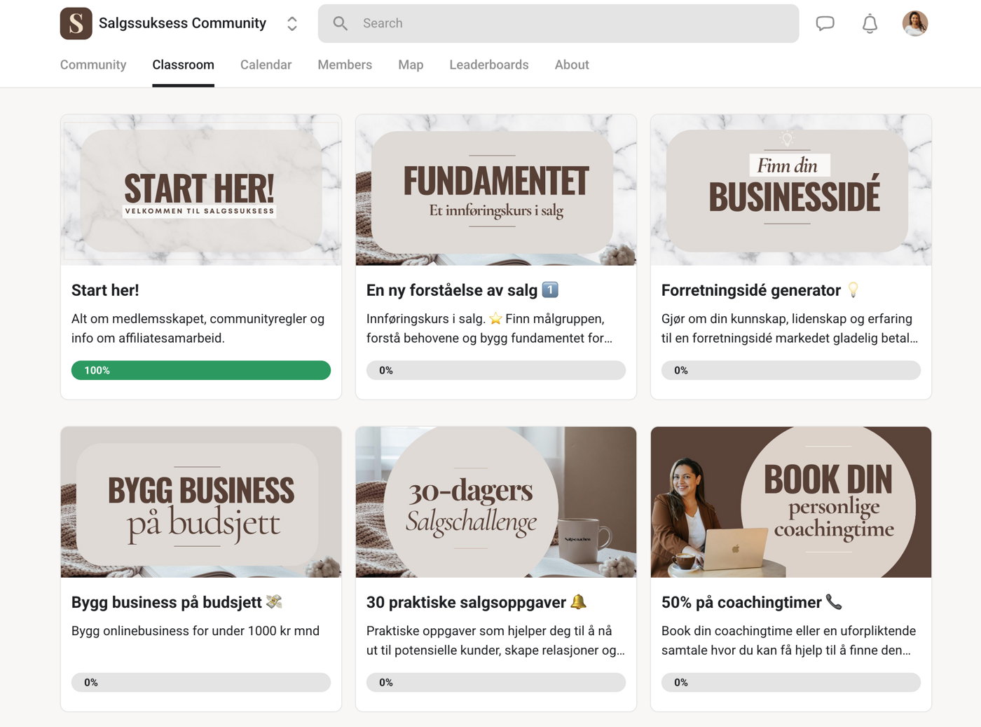 Klasserommet i Standard-medlemskapet